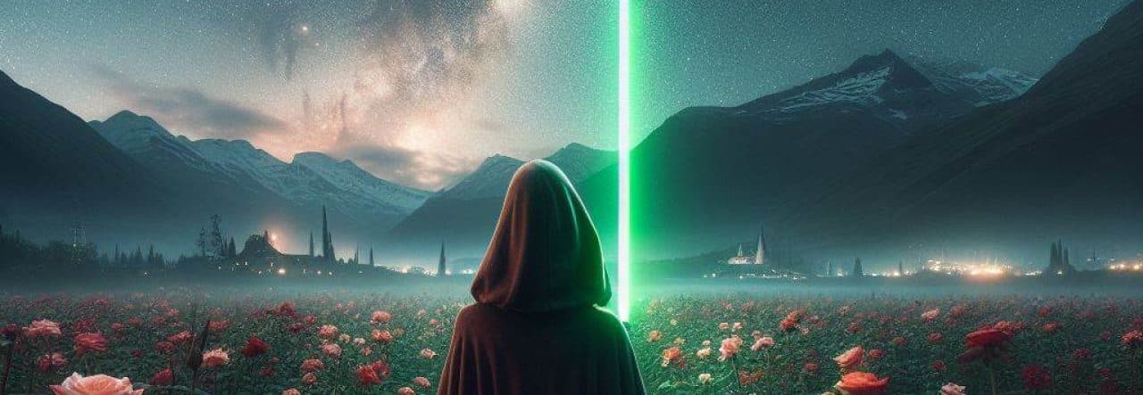 Jedi in a field of flowers